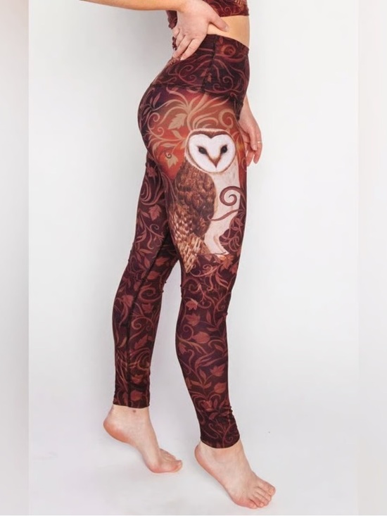 Democracy Pants - Yoga Democracy Brown and Black Owl-Print High Rise Leggings Small NWT